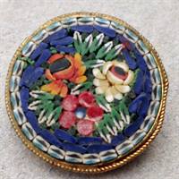 rund blomster mosaik italiensk vintage broche brugt